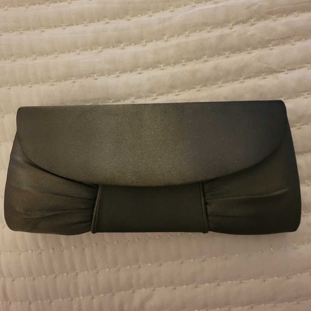 Black satin evening clutch